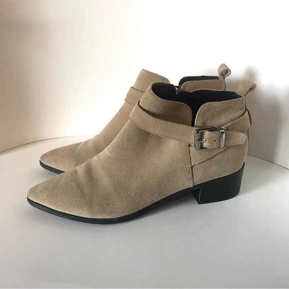 Marc Fisher 9.5 Natural Suede Beige Ireene Pointed Toe Strap Detail Ankle Boots. - Picture 2 of 14